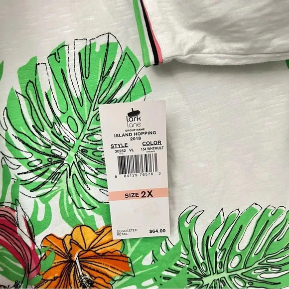 Lark Lane Woman 2X Hawaiian Floral Blouse Top 3/4 Sleeve Cotton Blend Toucan - Picture 4 of 9